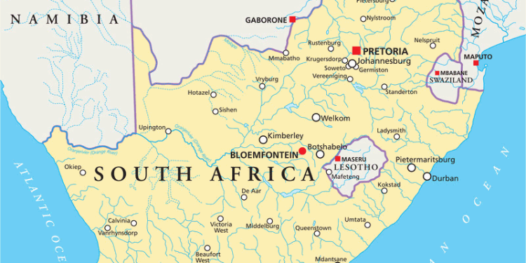 South Africa on map