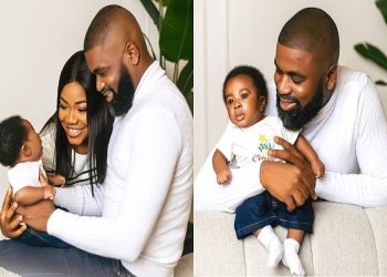 Mercy Chinwo and husband with baby Charis