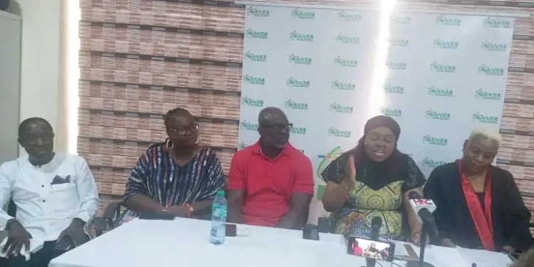 Mrs Susan Akporiaye, National President of NANTA with other executive members of the association at a news conference on Tuesday in Lagos
