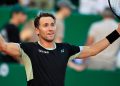 Norway’s Casper Ruud celebrates after winning against Serbia’s Novak Djokovic at the end of their Monte Carlo