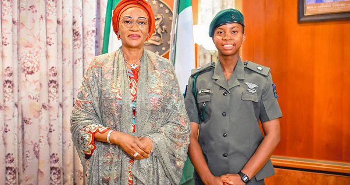 First Lady receives 1st Nigerian female British military academy graduate in Abuja