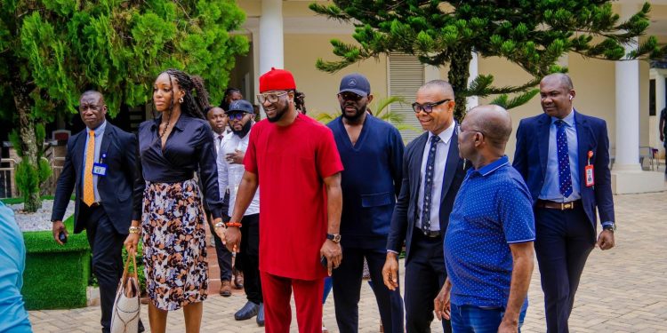 Pictorial: Rudeboy, new wife visit Abia State Governor Alex Otti