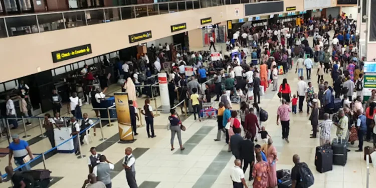Travellers at the Muritala Mohammed Airport, Lagos