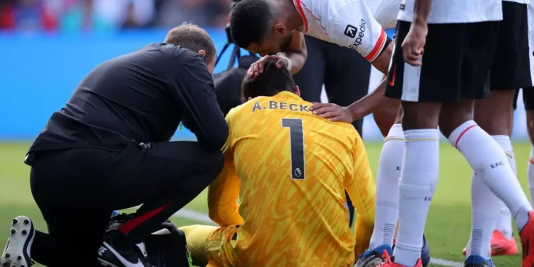 Liverpool’s Alisson Becker set for six-week layoff due to hamstring injury