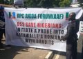 Insecurity: APC group protests at DSS HQ in Abuja, calls for probe of Matawalle
