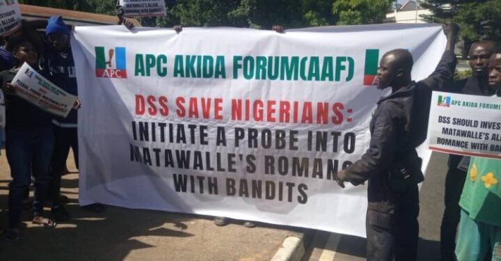 Insecurity: APC group protests at DSS HQ in Abuja, calls for probe of Matawalle