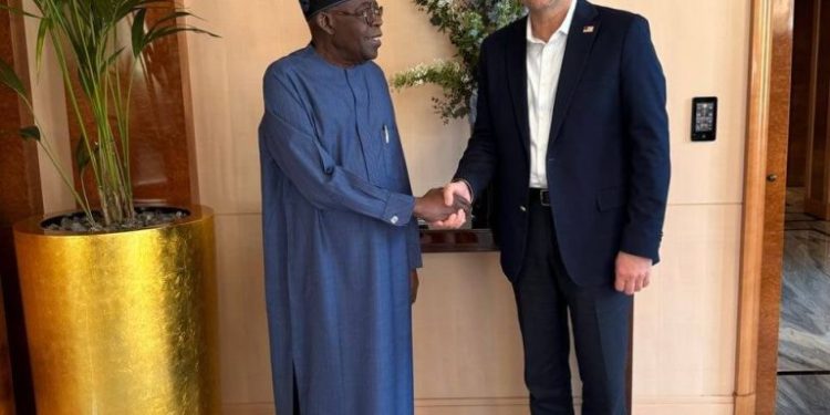 Nigerian President, Bola Ahmed Tinubu and Massad Boulos, a Senior Advisor for Africa from the United States Department of State meeting in Paris, France. [PHOTO CREDIT: The Eagle online]