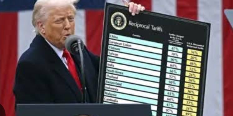 Trump displays US comparative tariff figures at the White House