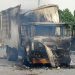 Burnt-out trailer after an accident on Lagos-Ibadan Expressway