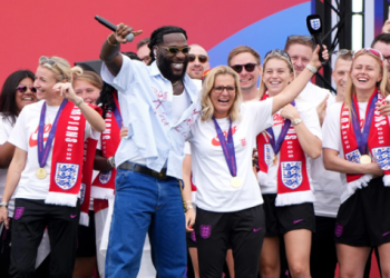 Burna Boy surprises England squad at Euro 2025 parade