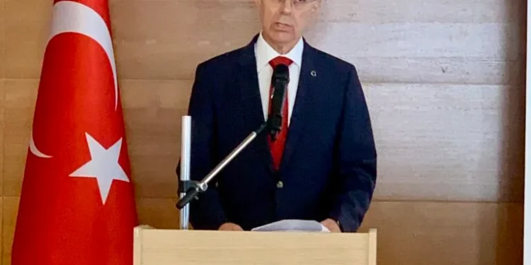 Turkish Envoy Mehmet Poroy speaking at the country’s Democracy and National Unity Day celebration on Tuesday night in Abuja