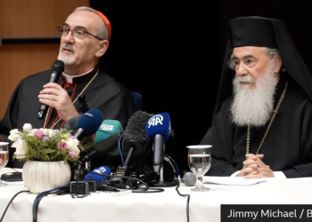BBC Pizzaballa and Theophilos III addressed reporters in Jerusalem after visiting Gaza
