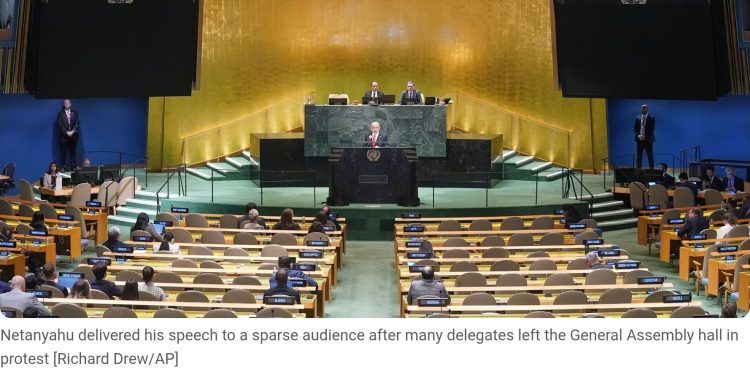 Netanyahu defiant as delegates shun UN speech
