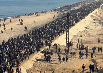 Palestinians walking back to Gaza