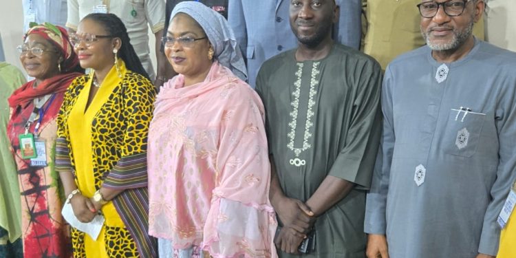 L-R: Mrs Jumaima O. Ella, Head of Secretariat Rural Women Energy Security Initiative, RUWES Nigeria, Professor Chinwe Obuaku - Igwe, DG and special envoy of Governor of Osun State on Climate Change and renewable energy, Engr Dr Bahijjahtu Abubakar, Director Pollution Control & Environmental Health, CEO of Premium Blue Economy, Mr. Gegele Yahya Olushola and Chairman, Nature News, Alhaji Aliu Akoshile