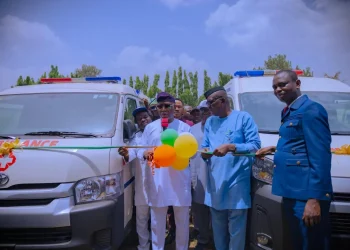 Aiyedatiwa commissioning the ambulances and other vehicles at government house in Akure