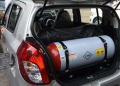 A car displaying a gas bottle to convert it to gas combustion in City Mechanic, a Compressed Natural Gas, CNG, center Lagos.