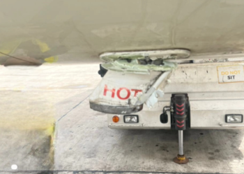 The damaged aircraft