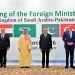 Pakistan's Foreign Minister Ishaq Dar (second right) poses for a photograph with his counterparts Turkey's Hakan Fidan (right), Saudi Arabia's Faisal bin Farhan (second left) and Egypt's Badr Abdelatty before their meeting at the Foreign Ministry office in Islamabad [Handout/Pakistan's Ministry of Foreign Affairs