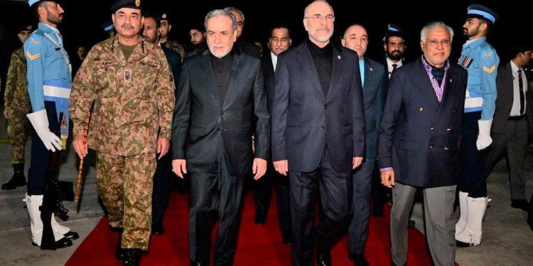 The Iranian delegates led by Parliament speaker, Mohammad Baqer Qalibaf and foreign minister Abbas Araqchi is welcomed by Pankistan Chief of Army Staff Asim Munir