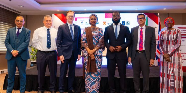 L-R: Atam Sandhu, Chief Executive, DMA Invest; Steve Grey OBE, UK Export Finance Lead; Dr Richard Montgomery, British High Commissioner to Nigeria; Aisha Rimi, Chief Executive, Nigeria Investment Promotion Commission; Ayo Sotinrin, MD/Chief Executive Nigeria's Bank of Agriculture (BoA), and Lovina Kayode, Director, Investor Relations, Nigeria Investment Promotion Commission, at the UK-Nigeria Trade mission in Abuja