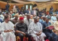 Prof. Jerry Gana, Secretary of ADC, Rauf Aregbesola; National Chairman of ADC, Sen. David Mark; former Vice President Atiku Abubakar and Governor Seyi Makinde of Oyo State during the National Summit of Opposition Political Party Leaders hosted by Governor Makinde in Ibadan