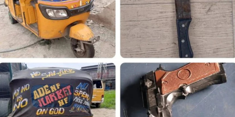 Police Command in Lagos State has arrested 6 suspected ‘1-Chance’ robbers, recover tricycle, dummy pistol