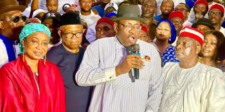 (L-R) Aisha Binani, Peter Obi, Seriake Dickson and Rabiu Kwankwaso at the meeting on Sunday