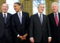 L-R: George HW Bush, Barack Obama, George W Bush and Bill Clinton