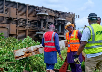 Inspection at the site of the Warri-Itakpe train derailment