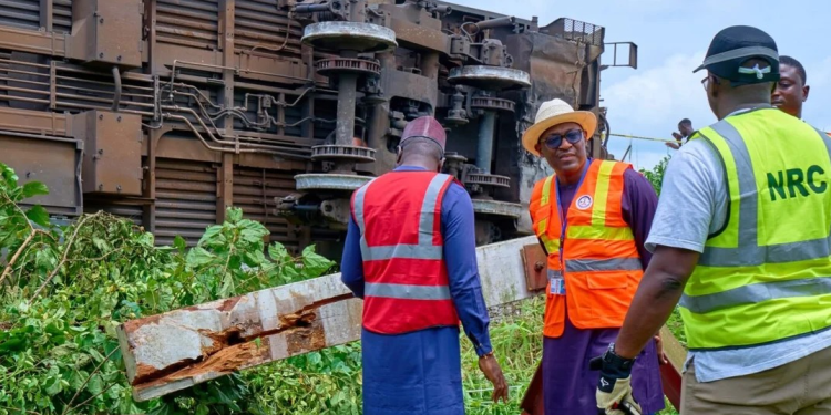 Accident Investigators at the site of the Warri-Itakpe train derailment