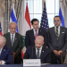 US Secretary of State Marco Rubio looks on as State Department Counselor Daniel Holler, Israel's Ambassador to the U.S. Yechiel Leiter and Lebanon's Ambassador to the U.S. Nada Hamadeh sign a framework agreement between Israel and Lebanon, at the State Department in Washington, DC