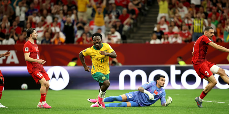 Nestroy Irakunda scored a 27th minute goal to take Australia 1-0 up against Turkey in FIFA World Cup Group D match
