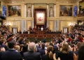 Pope Leo XIV is applauded before delivering a speech during a joint session of the Spanish Parliament.