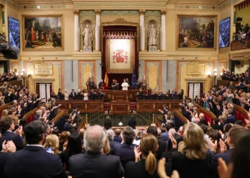Pope Leo XIV is applauded before delivering a speech during a joint session of the Spanish Parliament.