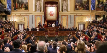 Pope Leo XIV is applauded before delivering a speech during a joint session of the Spanish Parliament.