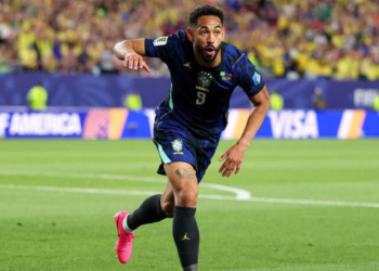 Matheus Cunha of Brazil celebrates scoring his team's second goal against Haiti at FIFA World Cup 2026