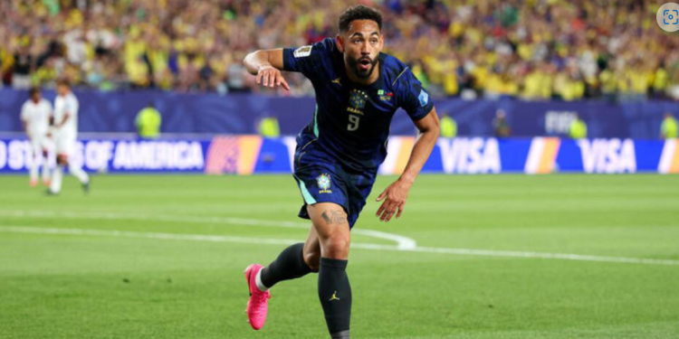 Matheus Cunha of Brazil celebrates scoring his team's second goal against Haiti at FIFA World Cup 2026