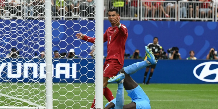 Ronaldo reacts during the 1-1 draw with DR Congo