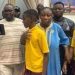 Chief Adebayo Adelabu receiving the kidnap victims ine Ibadan after their rescue.e