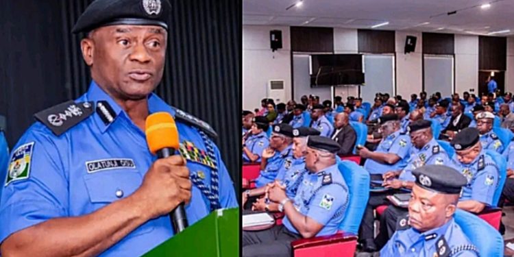 IGP Tunji Disu addressing Senior Police Officers in Abuja