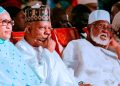 Vice President Kashim Shettima, Gen. Abdulsalami Abubakar and their spouses at Abubakar' s 84 birthday ceremony in Abuja.