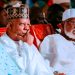Vice President Kashim Shettima, Gen. Abdulsalami Abubakar and their spouses at Abubakar' s 84 birthday ceremony in Abuja.