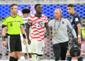US forward #20 Folarin Balogun leaves the pitch during the 2026 World Cup Group D football match between USA and Paraguay at the Los Angeles Stadium in Inglewood
