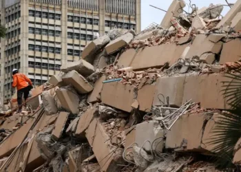 A building turns to rubble after a double earthquake in Venezuela