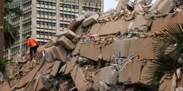 A building turns to rubble after a double earthquake in Venezuela