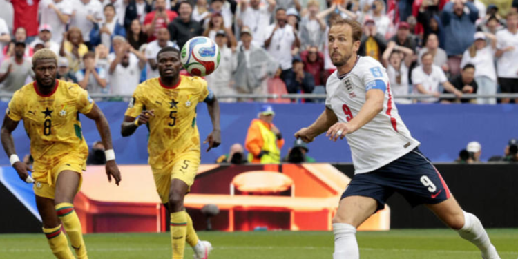 England's Harry Kane misses a chance to score
