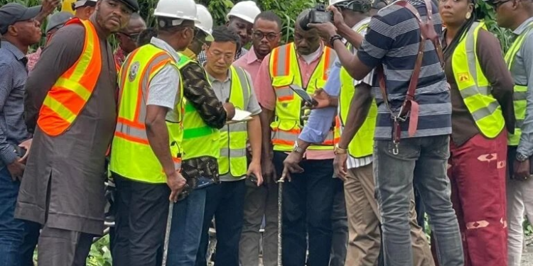 Minister of Works, Sen. Dave Umahi, inspecting Ibadan-Ife-Ilesa Road under construction