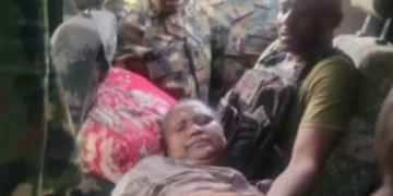 Troops of the Nigerian Army rescue Mrs. Abubakar, wife of the late retired Maj.-Gen. Rabe Abubakar, following a gun battle with bandits in Katsina State