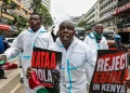 Kenyans in a protest against Ebola quarantine centre for US citizens